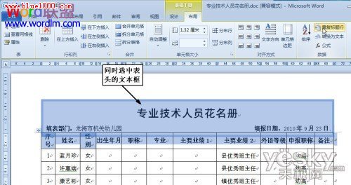 Word2010文档中给每一页长表格自动添加表头