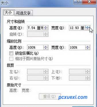“大小”对话框