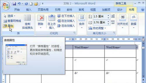 表格工具Word 2007“布局”选项卡