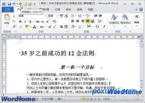 怎样在Word2010中使用撤销键入或恢复键入功能