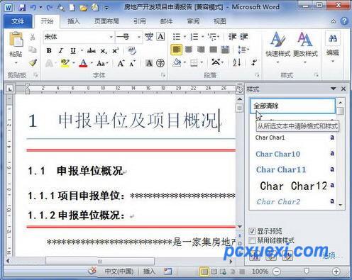 word2010清除格式或样式