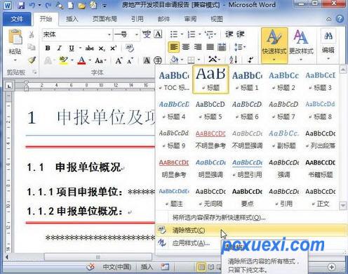 word2010清除格式或样式